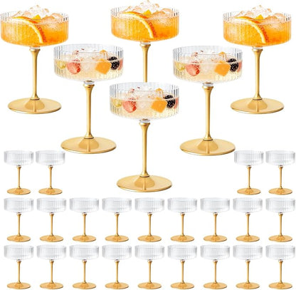 ZOMUIA Ribbed Coupe Glasses 28 Pcs, 10 oz Plastic Champagne Coupe Detachable by ZOMUIA