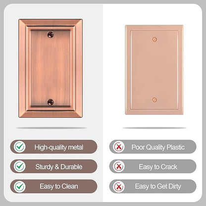 Metal Wall Plate for Electrical Outlets, Decorative Antique Copper Switch Plates Outlet Cover, Light Switch Cover Plate, 1-Gang Wall Plates (Single blank, 4 Pack)