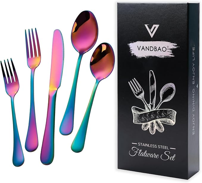 VANDBAO Rainbow Flatware Cutlery Silverware Set 20 Pieces, Stainless Steel by VANDBAO