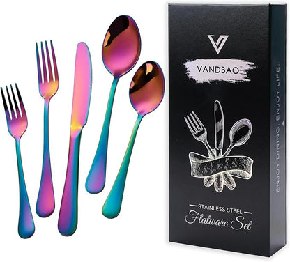 VANDBAO Rainbow Flatware Cutlery Silverware Set 20 Pieces, Stainless Steel by VANDBAO