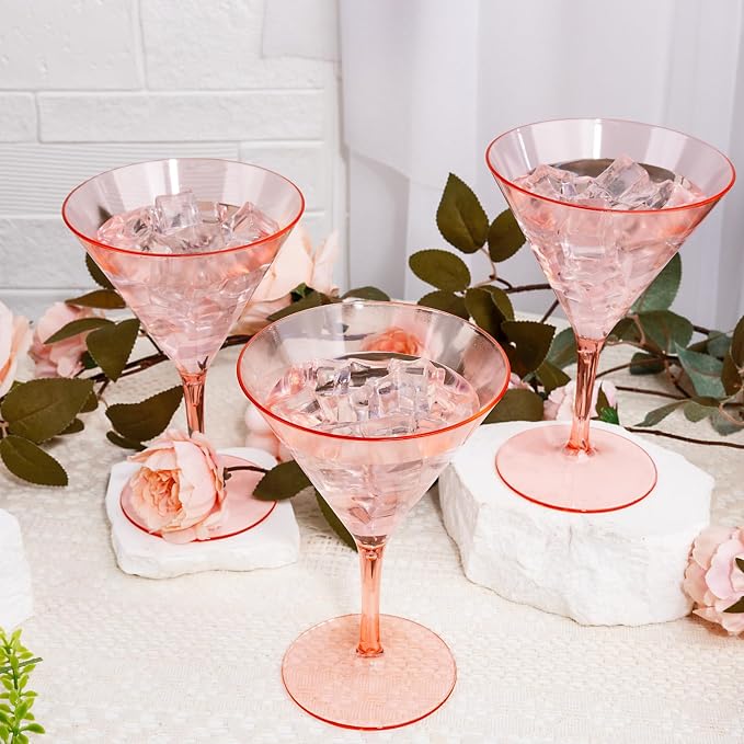Liacere Martini Glasses Set of 6-11 oz Pink Plastic Martini Cocktail Glasses - Image 7