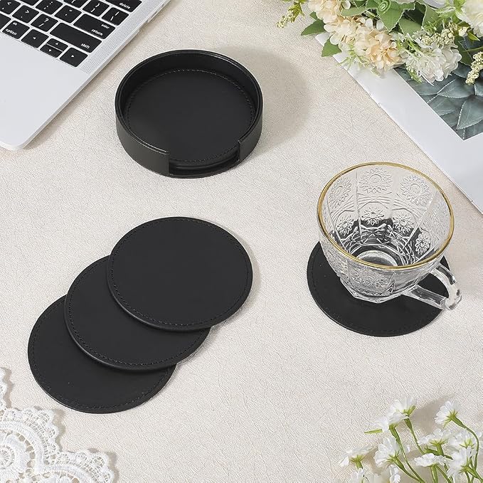6PCS 4 Inch PU Leather Coasters - Image 3