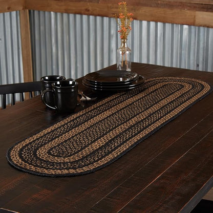 VHC Brands Farmhouse Primitive Jute Black Striped Oval Table Runner Decor by VHCBrands