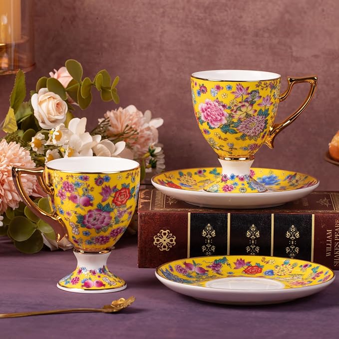 KAMMAK Tea Cup and Saucer, Ceramic Coffee Cups, 7 oz, Afternoon Tea and - Image 6