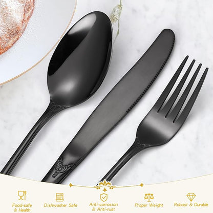 20 Pieces Black Gorgeous Retro Royal Silverware Set - Image 4