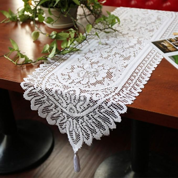 Tinsow 2 Pack Cotton Crochet Lace Rectangular Table Runner Dresser Scarf Doilies - Image 3