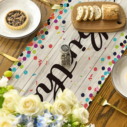Artoid Mode Polka Dot Wood Happy Birthday Table Runner, Seasonal Kitchen Dining - Image 4