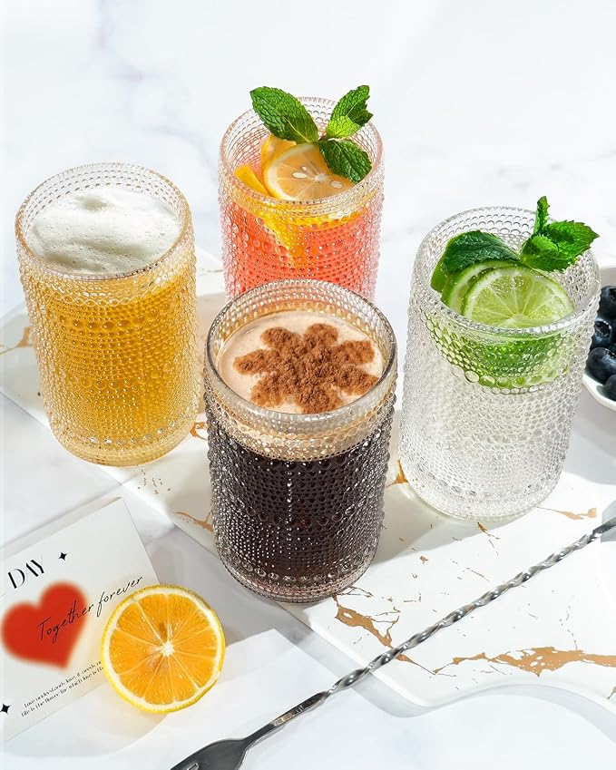 Large Capacity Glasses Drinking Set of 12, 15 oz Vintage Glassware Hobnail - Image 6