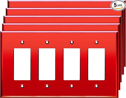 LIDER Reflective Acrylic Decorator Wall Plate, Mirrored Light Switch Plate, Plexiglass Outlet Cover, Acrylic Glass, Oversized 4-Gang 5.25" x 8.88", LWP-34O-ARD5P, Red, 5 Pack