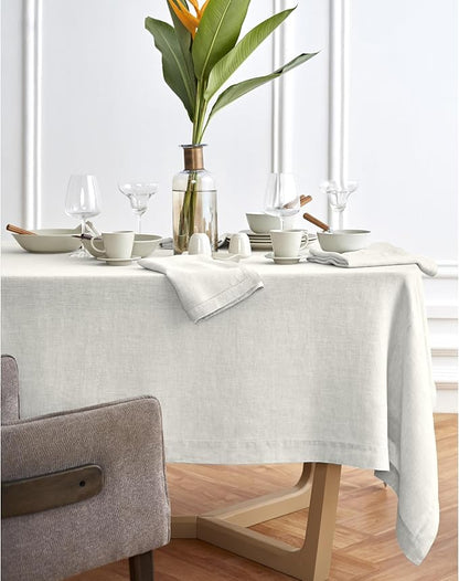 Solino Home Linen Tablecloth 70 x 108 Inch - 100% Pure Linen Light Flax Table Cloth for Rectangle Tables - Sonoma, Machine Washable Tablecloth for Spring, Easter