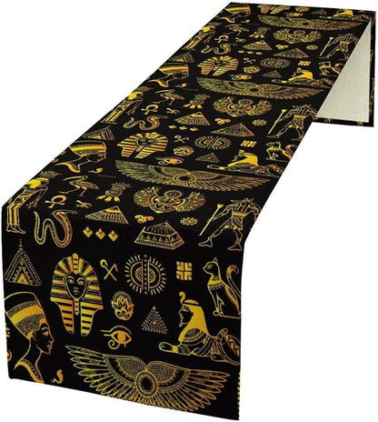 Ancient Egypt Table Runner Vintage Egyptian Culture Symbol Gold Black Dinner by moderw