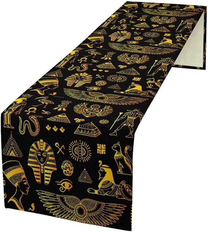 Ancient Egypt Table Runner Vintage Egyptian Culture Symbol Gold Black Dinner by moderw