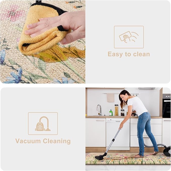 KIMODE Anti Fatigue Kitchen Mats, Farmhouse Kitchen Rugs Sets of 2, Non Slip Waterproof Kitchen Floor Mats, Ergonomic Cushioned Standing Mats for Sink, Laundry, Desk Brown 20"x47"+20"x32"
