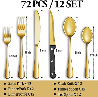 72 Pcs Gold Silverware Set - Image 2
