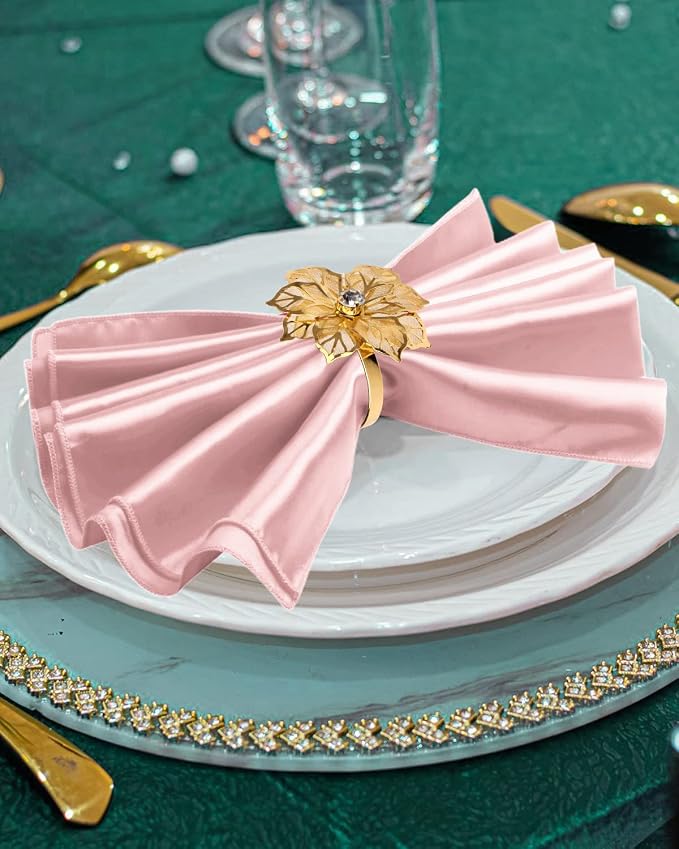 12 Pack Gold Napkin Rings and Cloth Napkins Set of 6, 17x17 Satin Cocktail - Image 3