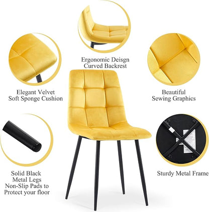 5 Pieces Dining Table Set for 4, 37" Round Kitchen Table Set, Thick MDF Tabletop with 4 Yellow Velvet Dining Chair, Mordern Dining Room Set for Coffee, Living Room