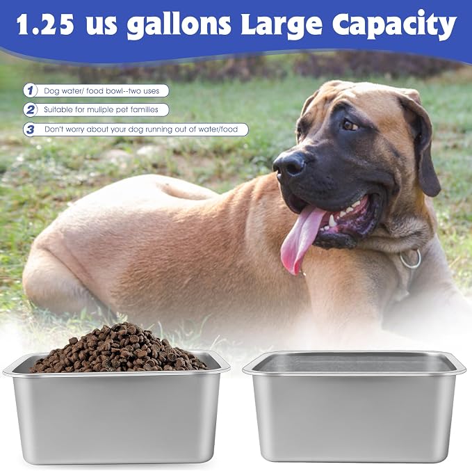 1.25 Gallon Dog Water Bowl, 2 Pack Stainless Steel Dog Bowls | 12.6 x 8.7 x 3.9 - Image 3