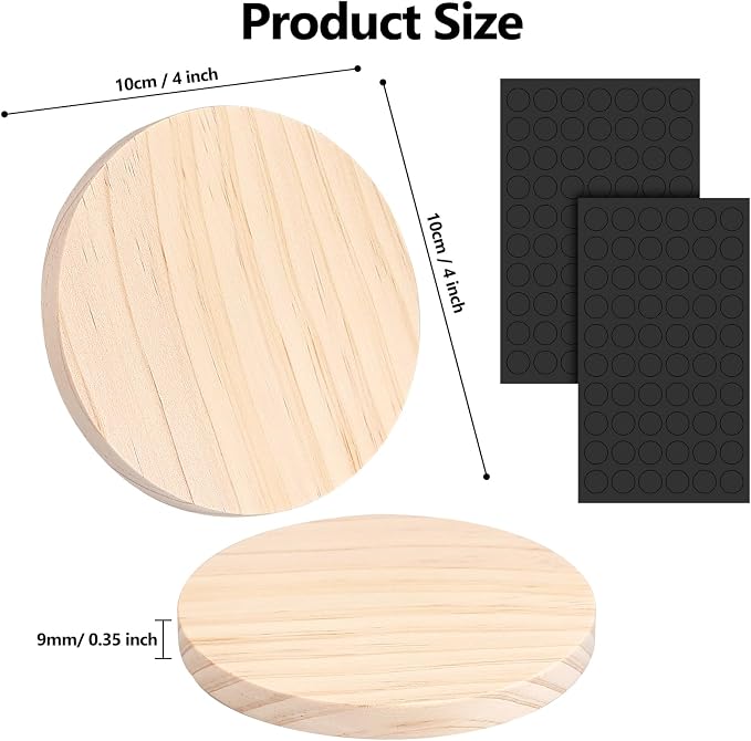 Adrattnay 64Pcs Unfinished Wood Coasters, 9mm Blank Wood Coasters Bulk - Image 2