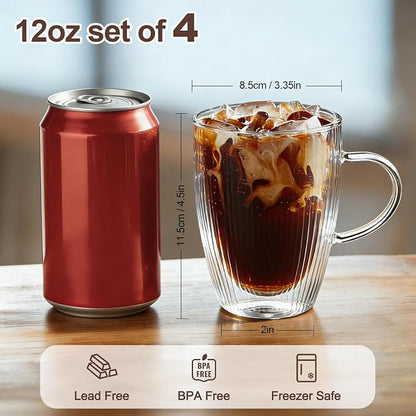 4 Pack Double Wall Glass Coffee Mugs, 12oz Glass Coffee Cup - Image 2