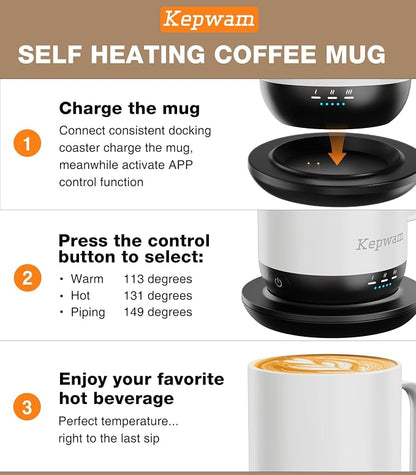 Kepwam Self-Heating Coffee Mug T1, 16oz Rechargeable Heated Coffee Mug - Image 3