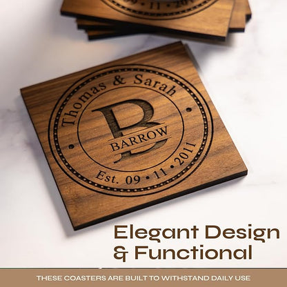 Wedding Gifts or Gifts for Anniversary Couples Custom Cutting Board – Personalized Wedding Gift with Names & Date – Handmade in USA, (Wood Coasters, Display Stand & Gift Wrap options)