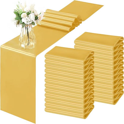 Horbaunal 24 Pack Yellow Gold Satin Table Runner 12 x 108 Inch | Smooth Table by Horbaunal