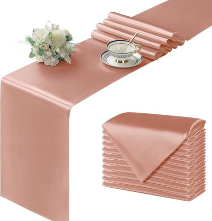 Manyshofu Rose Gold Satin Table Runner 12x72 by Manyshofu