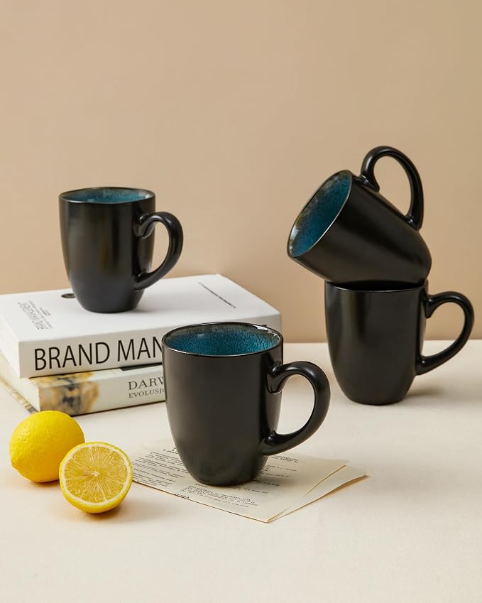 Pokini Coffee Mug 15 oz, Ceramic Coffee Mugs Set of 4, Reactive Glaze Mug - Image 4