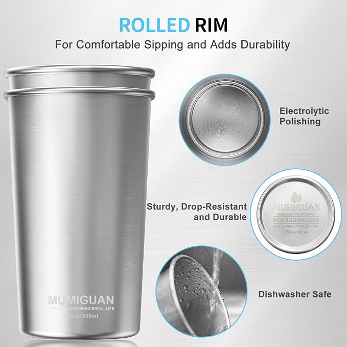 Stainless Steel Cups 20oz/600ml, Stainless Steel Pint Tumbler | Camping - Image 2