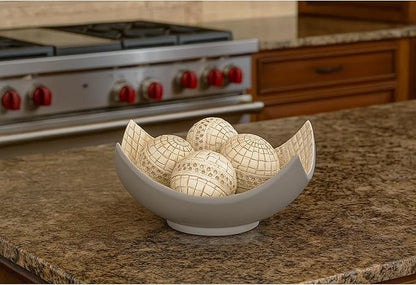Seraphic 5pc Scoop Bowl Table Centerpieces for Dining Room, Large Decorative Bowls for Coffee Table Decor, Kitchen, Orbs/Balls Included, 14" diagonal. 11" wide and 5.75" tall, White
