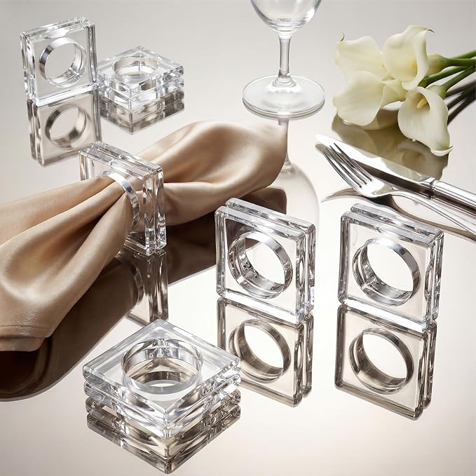 Set of 6 Heavy Crystal Glass Napkin Rings, Bridal Shower, Engagement Party & by Unknown