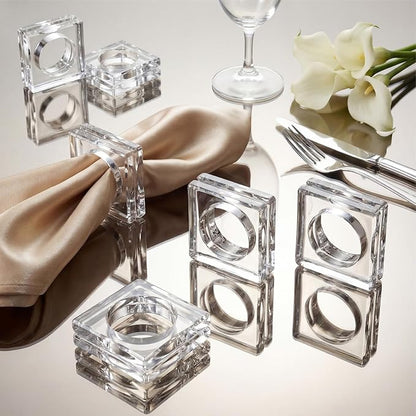 Set of 6 Heavy Crystal Glass Napkin Rings, Bridal Shower, Engagement Party & by Unknown