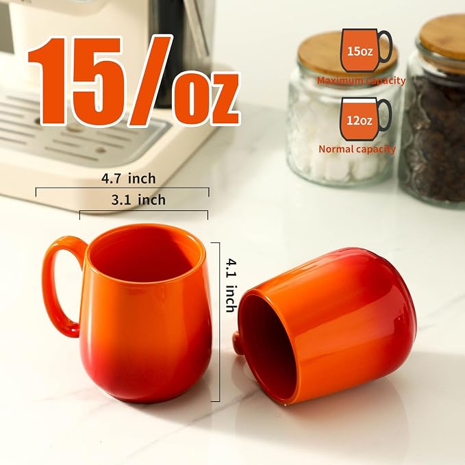 HASENSE Set of 4 Ombre Coffee Mugs, 15oz Large Ceramic Cups – Dishwasher & - Image 2