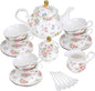 fanquare 21 Pieces Pink Blue Floral Porcelain Tea Set by fanquare