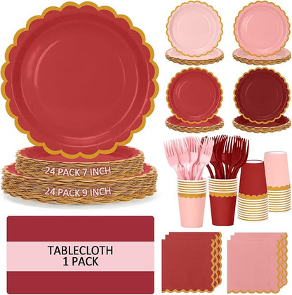 Burgundy Plates and Napkins Party Supplies by Qyntelix