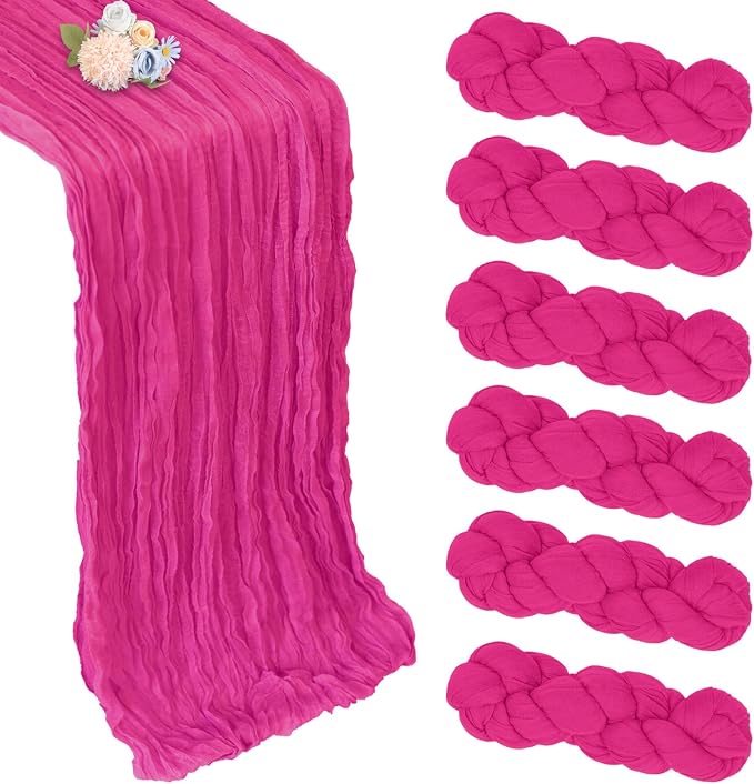6 Pack Hot Pink Cheesecloth Table Runner 35 x 120 Inch by Pepmily