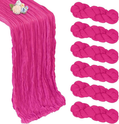 6 Pack Hot Pink Cheesecloth Table Runner 35 x 120 Inch by Pepmily