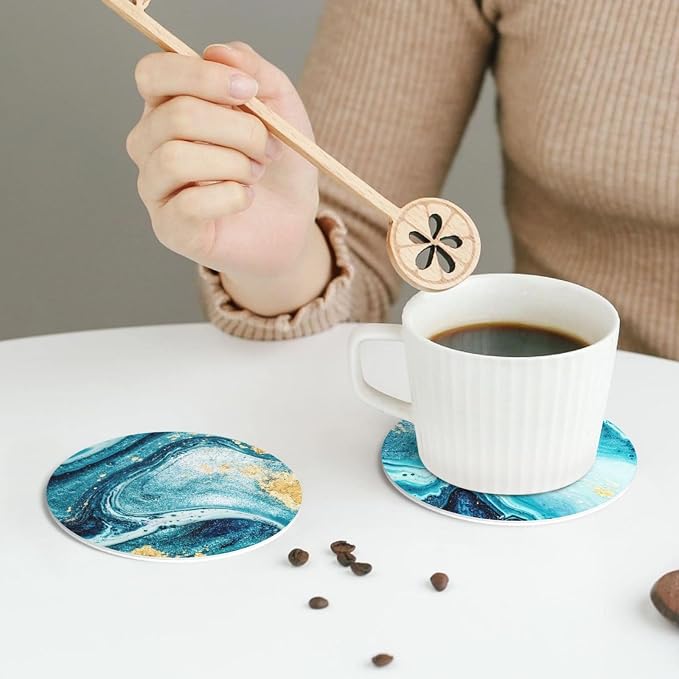 Ocean Gold Blue Marble Coasters Set of 6 Coasters - Image 6
