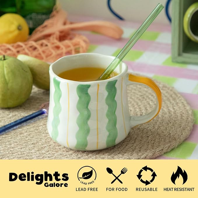 Striped Ceramic Coffee Mug Set of 2 - Image 2