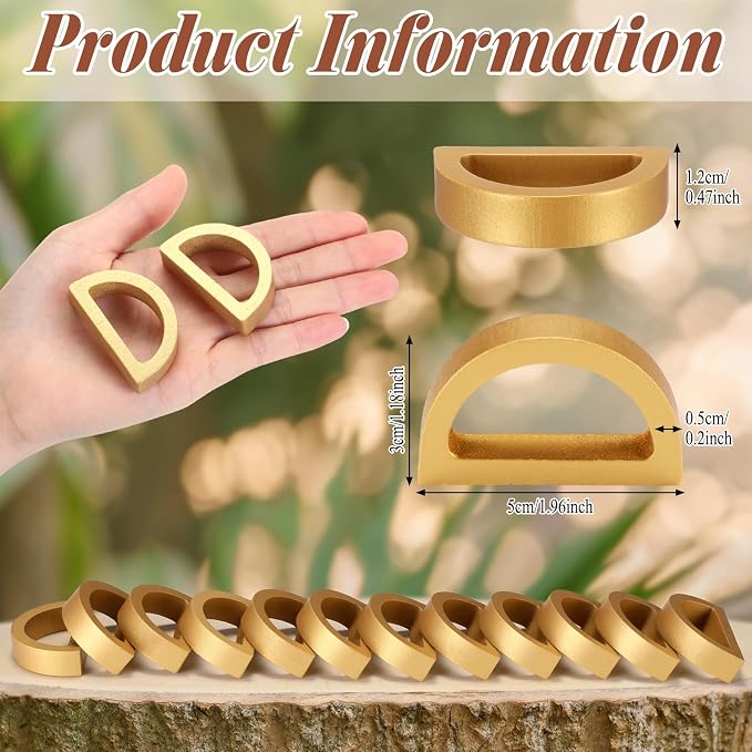 LemonRoad 24 Set Gold Napkin Rings Boho Wedding Wooden Napkin Holders Handmade - Image 2