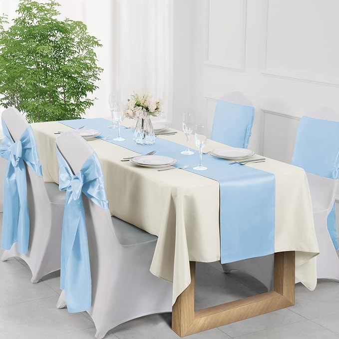 Manyshofu Baby Blue Satin Table Runner 12x72 - Image 3