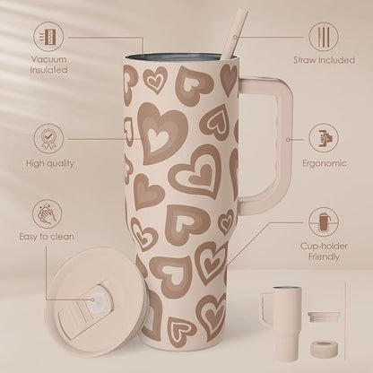 SANDJEST Heart Tumbler with Handle and Straw 40oz – Stainless Sleel Slider - Image 2