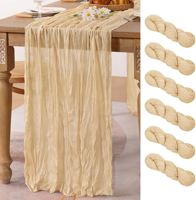 6 Pack Champagne Cheesecloth Table Runner 10ft Boho Sand Gauze Decor | by MLMC