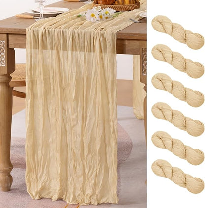6 Pack Champagne Cheesecloth Table Runner 10ft Boho Sand Gauze Decor | by MLMC