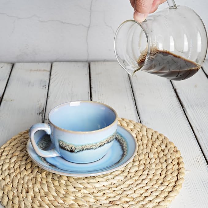 Bosmarlin Ceramic Cappuccino Cup and Saucer Set of 2, 10 Oz, Dishwasher and - Image 5