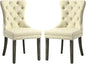 KCC Faux Leather Dining Chairs Set of 2, Upholstered High-end Tufted Dining Room Chair with Nailhead Back Ring Pull Trim Solid Wood Legs, Contemporary Nikki Collection Modern Style for Kitchen, Beige