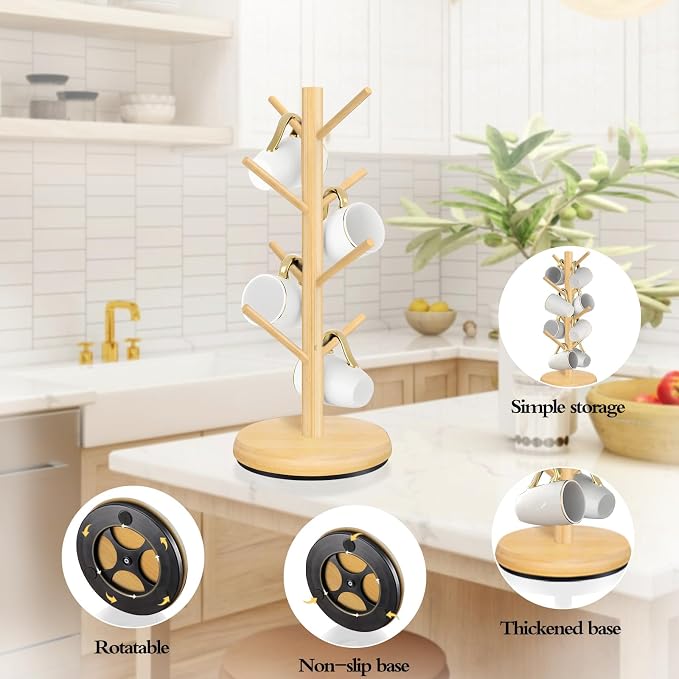 Mug Holder Tree, New Upgraded 360° Rotated 8 Hooks Coffee Cup Holder - Image 3