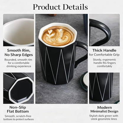 Ceramic Coffee Mug with Lid and Spoon, 13 oz Heavy Office Desk Mug, Minimalist - Image 3