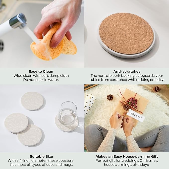 Set of 6 Floral Beige Coasters - Image 5