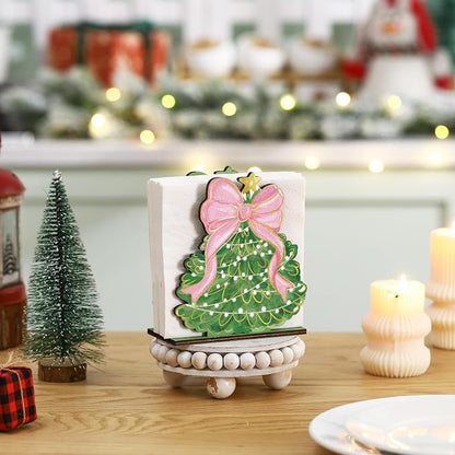Christmas Tree Napkin Holder for Tables Pink Bow Christmas Tree Napkin Holder - Image 3